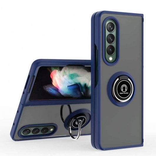 Coque rigide avec anneau bleu cool pour Samsung F926 Galaxy Z Fold 3