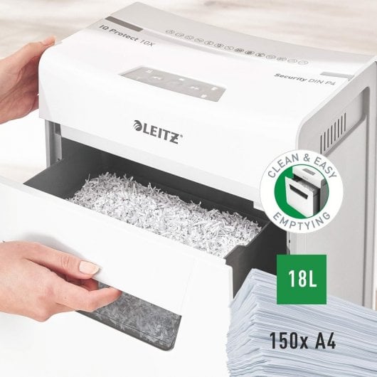 Destructeur de papier Leitz IQ Protect 10 P4 Blanc/Argent