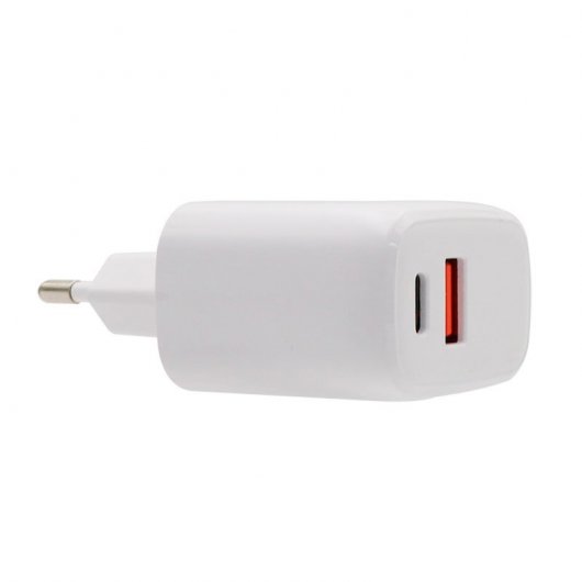 Fantastico caricabatterie di rete universale Caricabatterie rapido PD Dual USB-C/USB 20W Bianco