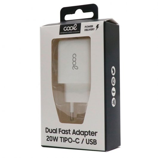 Cool Cargador Red Universal Fast Charger PD Dual USB-C/USB 20W Blanco