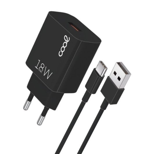 Cool Kit 2-in-1-Universal-Netzwerk-Ladegerät, Schnellladung + USB-C 3-Ampere-Ladekabel, Schwarz