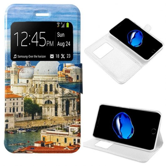 Cool Funda Flip Cover Dibujos City para iPhone 7 Plus / iPhone 8 Plus