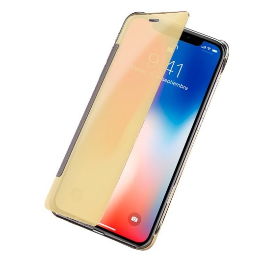 Cool Funda Flip Cover Clear View Dorado para iPhone X / iPhone XS