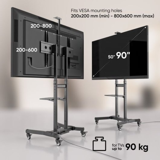 Onkron TS1891-B Soporte TV 50"-90", 100kg max, VESA 800x600, Inclinable, Altura Regulable, Negro
