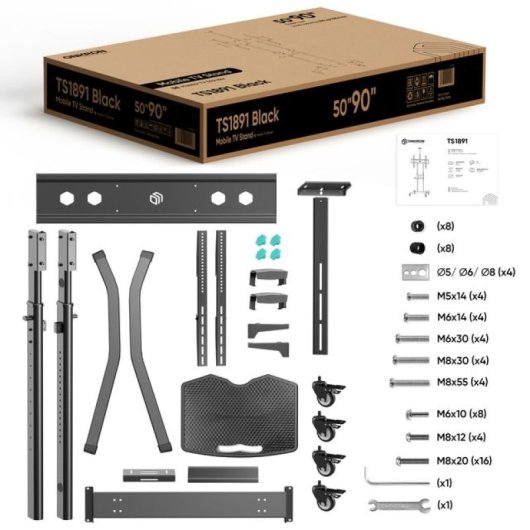 Onkron TS1891-B Soporte TV 50"-90", 100kg max, VESA 800x600, Inclinable, Altura Regulable, Negro