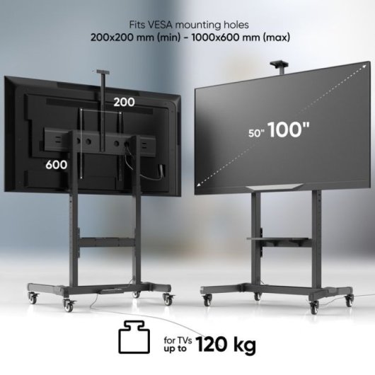 ONKRON TS1991-B Soporte TV 50"-100", 120kg max, VESA 200x200-1000x600, Altura Ajustable, Negro