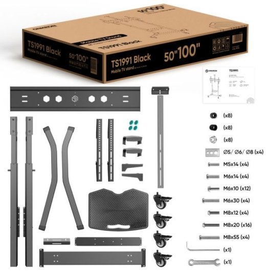ONKRON TS1991-B Soporte TV 50"-100", 120kg max, VESA 200x200-1000x600, Altura Ajustable, Negro