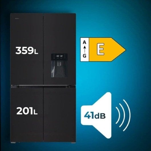 Cecotec Bolero CoolMarket 4D 564 Glass Frigorífico Americano Cuatro Puertas E Cristal Negro