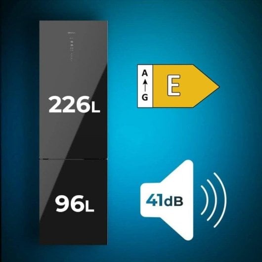 Frigorifero Combi Cecotec Bolero CoolMarket 322 Glass Black Total No Frost 185cm 322L E Nero