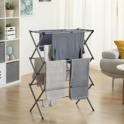InnovaGoods Cloxy Tendedero Metálico con 3 Alturas Plegable/Extensible 11 Barras