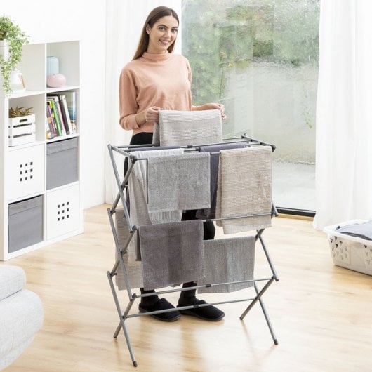 InnovaGoods Cloxy Tendedero Metálico con 3 Alturas Plegable/Extensible 11 Barras