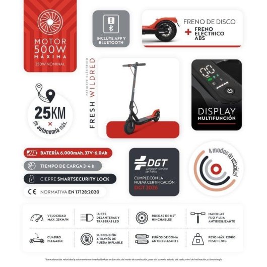 Elektroroller Olsson and Brothers Fresh Wild Red 300W Reichweite 25km 8,5" Reifen Rot