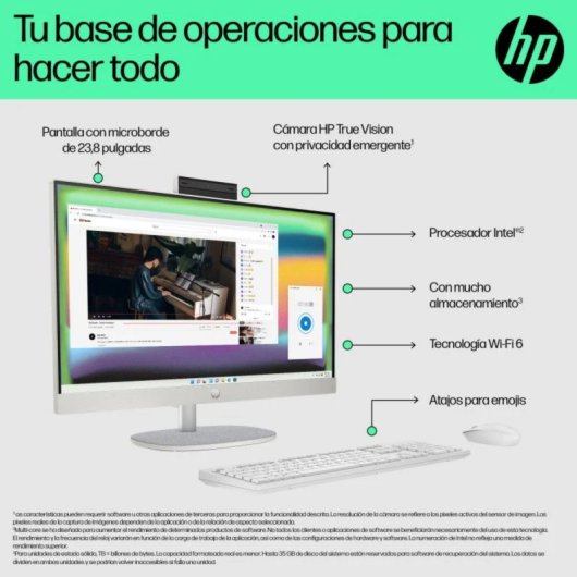 HP All-in-One 24-cr0014ns Intel Celeron N100 8GB 512GB SSD Gráficos Intel 23.8" FreeDOS Blanco