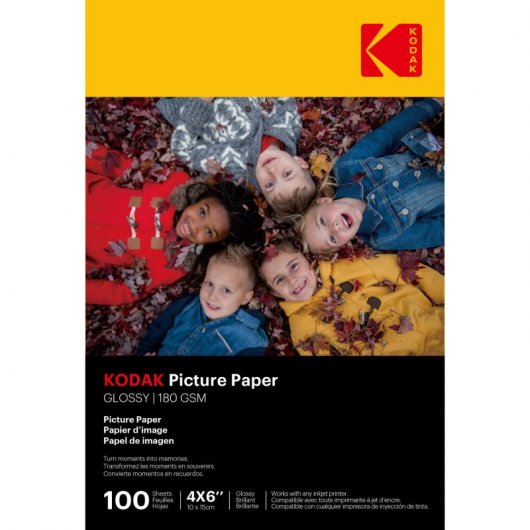 Kodak 9891161 100 folhas de papel fotográfico brilhante A6 180g/m2 impressão a jato de tinta