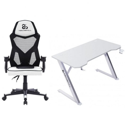 Sedia da gioco Newskill Eros con rete ergonomica bianca + tavolo da gioco bianco Belenor