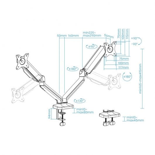 TooQ Tischständer für 2 Bildschirme 17"-32" Schwarz