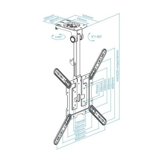 TooQ Soporte de Techo para Pantallas 23"-55" Negro
