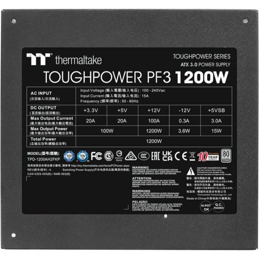 Thermaltake TOUGHPOWER PF3 1200W 80 Plus Platinum Completamente Modulare