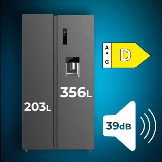 Frigorífico Americano Cecotec Bolero CoolMarket SBS 559 Dark Total No Frost 177cm 559L E Preto