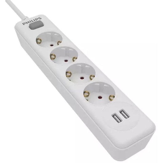 Régua de Tomadas Philips SPN3042WA/10 4 Tomadas Interruptor USB-A Segurança