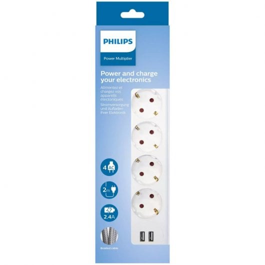Philips Power Strip SPN3042WA/10 4 Tomadas 2 USB 2m Branco