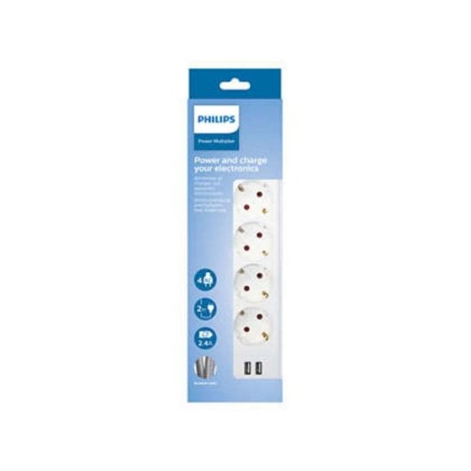 Régua de Tomadas Philips SPN3042WA/10 4 Tomadas Interruptor USB-A Segurança