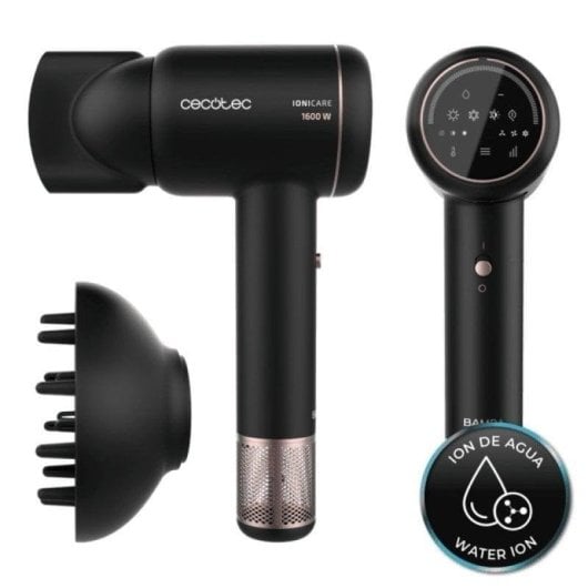 Secador de Cabelo Iónico Profissional Cecotec Bamba IoniCare RockStar Ion Touch 1600W 6 Temperaturas 6 Velocidades Tela Tátil Preto