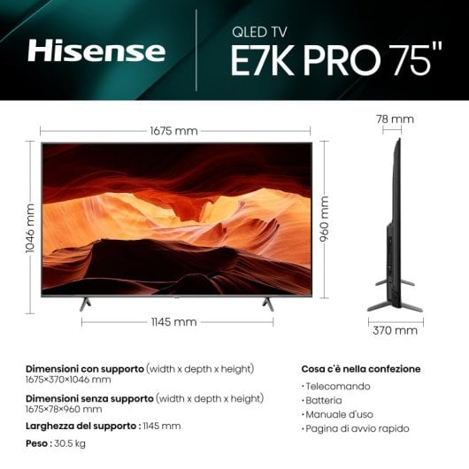 Hisense 75E7KQ PRO TV 190,5 cm (75") 4K Ultra HD Smart TV Wi-Fi Grigio