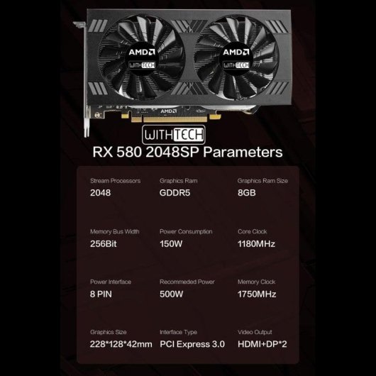 Placa gráfica Withtech AMD Radeon RX 580 8GB GDDR5