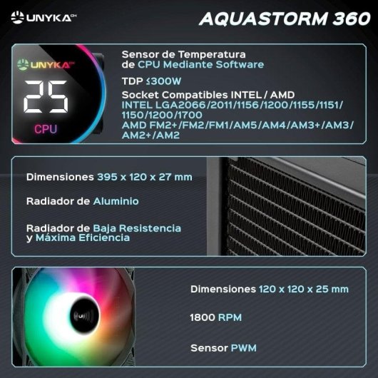 Flüssigkeitskühlung UNYKAch AquaStorm 360 360mm 3 Lüfter RGB