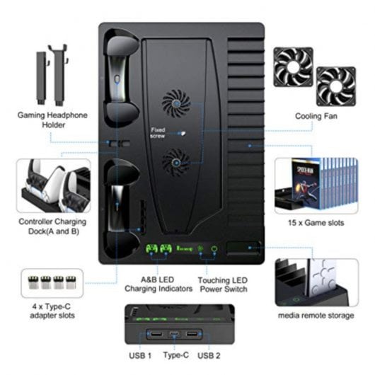 Klack Base de Refrigeración para PS5 con Soporte para Auriculares Cargador y Organizador