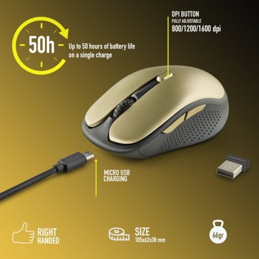 NGS EVO RUST Gold mouse Mano destra RF Wireless Ottico 1600 DPI