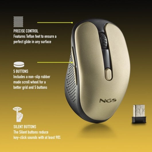 NGS Evo Rust Gold  Ratón Inalámbrico Recargable 1600DPI Teclas Silenciosas