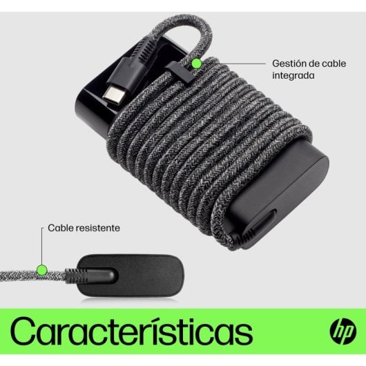 Cargador HP USB-C de 65 W, compacto y ligero, compatible con portátil, tablet o móvil