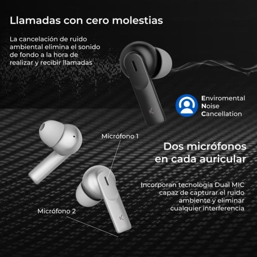 Ksix Meteor Auriculares Sem Fios com Estojo Metálico Controlo Tátil Cinzentos