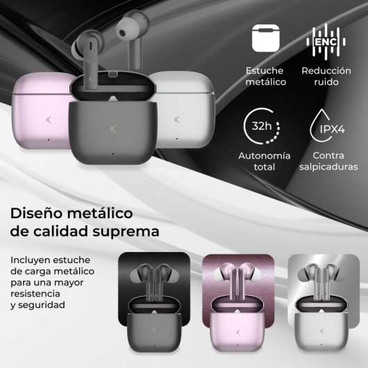 Ksix Meteor Auriculares Sem Fios com Estojo Metálico Controlo Tátil Rosas
