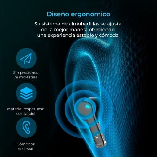 Ksix Noise Cancel 3 Auriculares Sem Fios Controlo Tátil Pretos