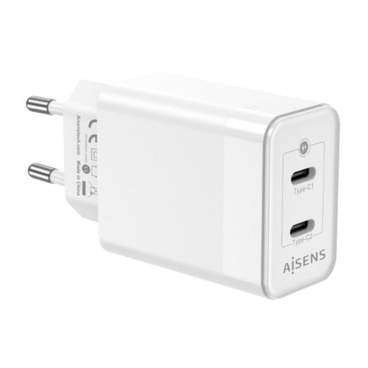 Aisens ASCH-45W2P005-W Cargador GaN de Pared 2xUSB Tipo-C 45W Blanco