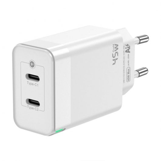 Aisens ASCH-45W2P005-W Caricatore da muro GaN 2xUSB Type-C 45W Bianco