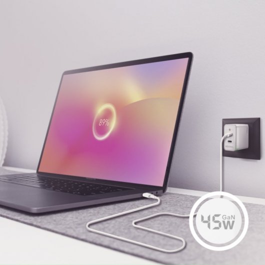 Aisens ASCH-45W2P005-W Cargador GaN de Pared 2xUSB Tipo-C 45W Blanco