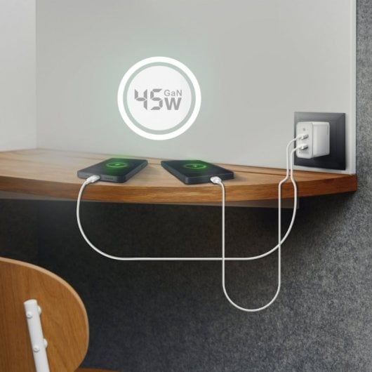 Aisens ASCH-45W2P005-W Cargador GaN de Pared 2xUSB Tipo-C 45W Blanco