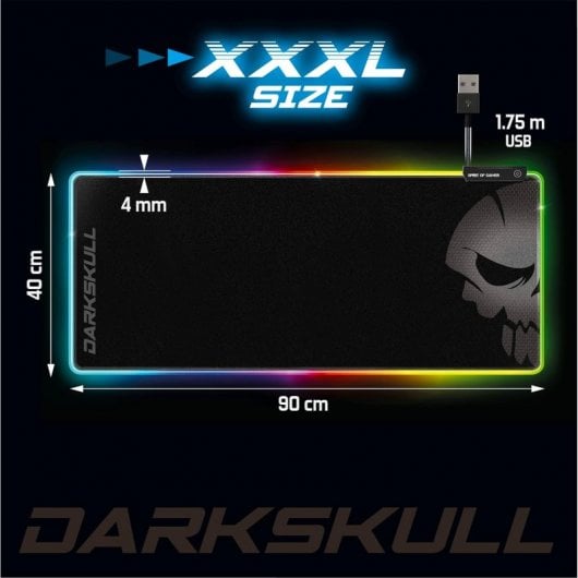 Spirit of Gamer Darkskull Hub RGB XXXL Tapete Gaming Preto