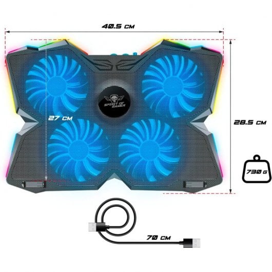Spirit of Gamer Airblade 500 Base Refrigeradora RGB x4 Ventiladores para Portátiles hasta 17"