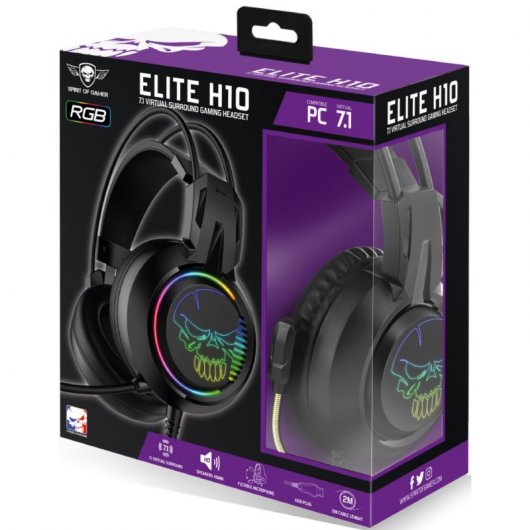 Spirit of Gamer Elite H10 Headset Gaming RGB 7.1 Preto