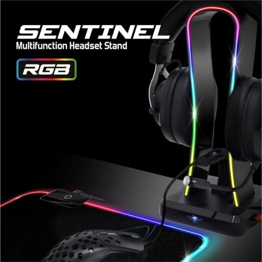 Spirit of Gamer Sentinel Soporte Auriculares Gaming RGB x4 USB 2.0 Negro