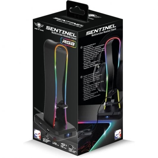 Spirit of Gamer Sentinel Soporte Auriculares Gaming RGB x4 USB 2.0 Negro