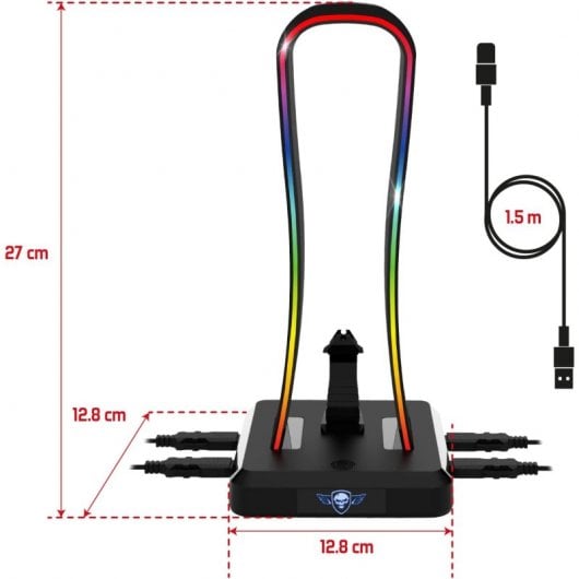 Spirit of Gamer Sentinel Soporte Auriculares Gaming RGB x4 USB 2.0 Negro