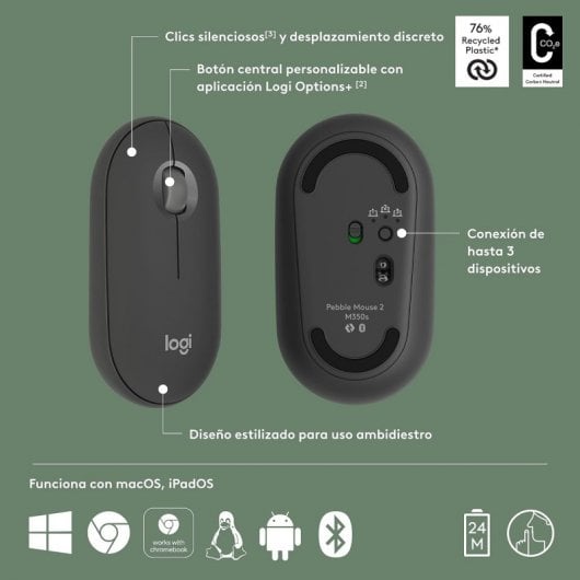 Logitech Pebble Mouse 2 M350s Mouse wireless Grafite 4000 DPI