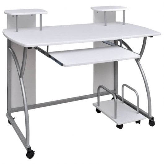 Vidaxl Escritorio Ordenador Madera Contrachapada Blanco 110x52x88,5 Cm