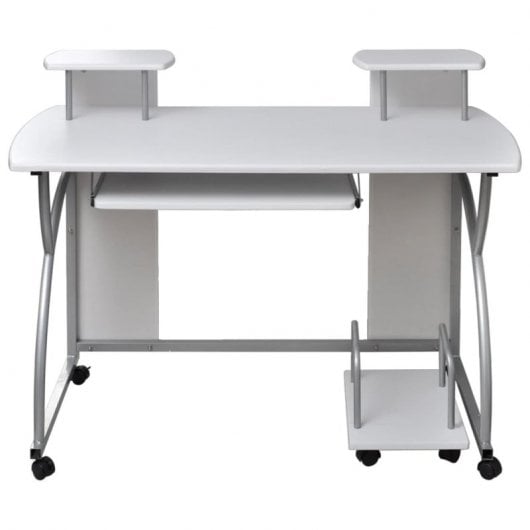 Vidaxl Escritorio Ordenador Madera Contrachapada Blanco 110x52x88,5 Cm